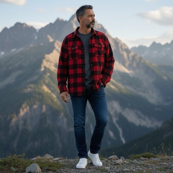 Eddie Bauer Mens TXL Red Buffalo Plaid Flannel Fleece Shirt Outdoor Lumberjack - Picture 2 of 16